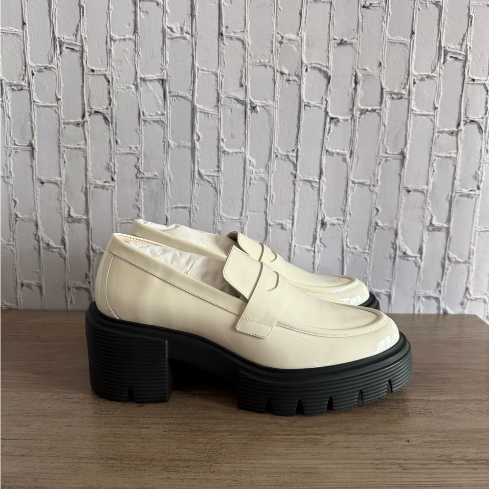 NWT Stuart Weitzman Soho Loafer Cream Patent Leather Platform Shoes